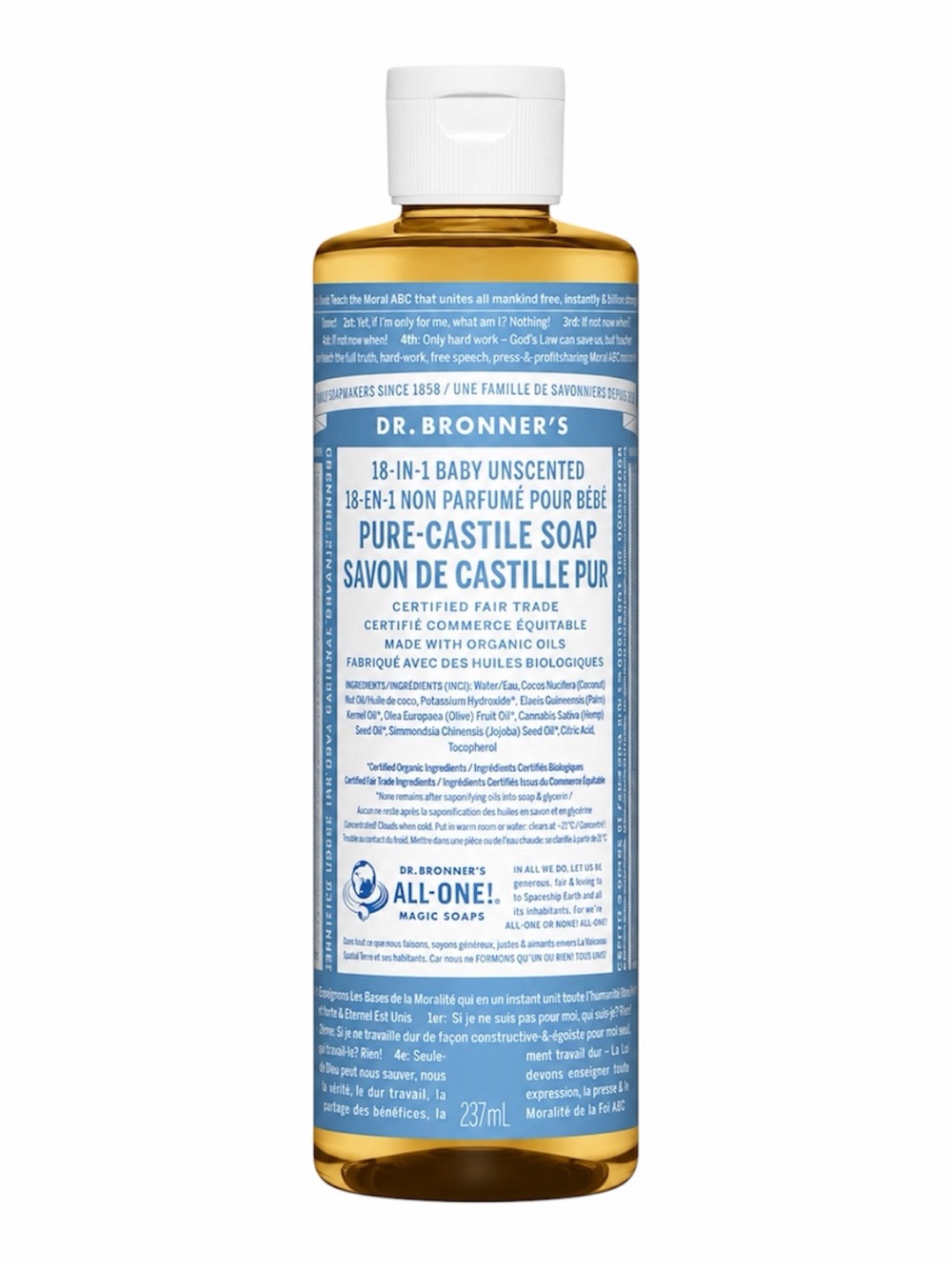 DR. BRONNER'S 18-IN-1 PURE-CASTILE SOAP LIQUID BABY UNSCENTED